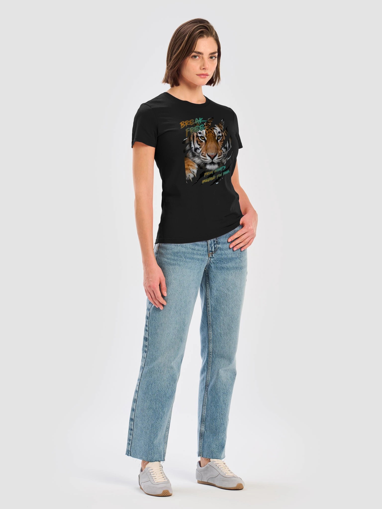 Inspiring Women's Tee- "Break Free From What's Holding You Back" -Tiger Graphic- Mental Health Empowering-by Mind Matter product image (4)