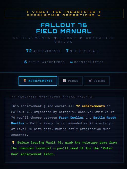 FALLOUT 76 Achievement, Perks and Character Build Guide product image (2)