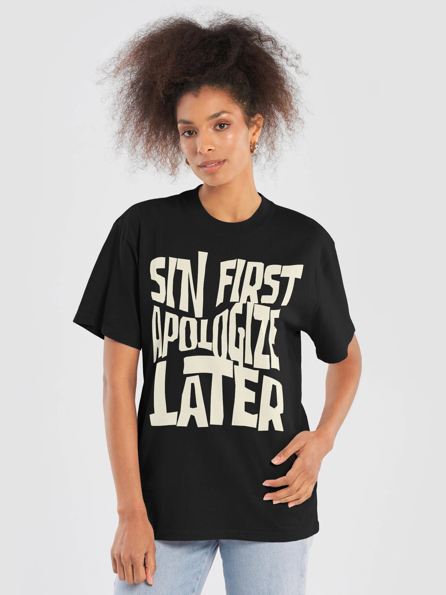 SIN FIRST APOLOGIZE LATER — Oversized Faded Tee product image (1)