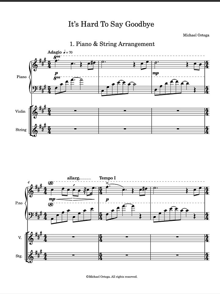 It's Hard To Say Goodbye - Piano & String Score (Original Arrangement) product image (2)