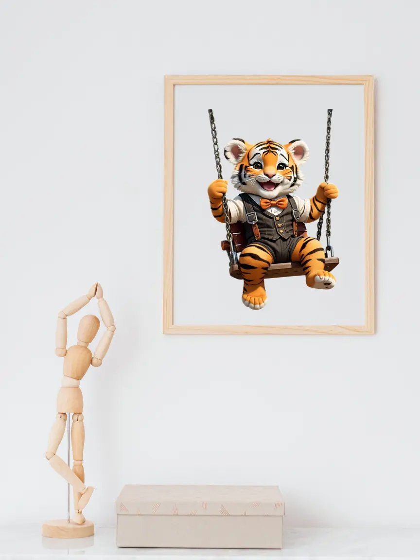 Baby Tiger Playing on a Swing Kid Nursery Print Child Wall Art product image (4)