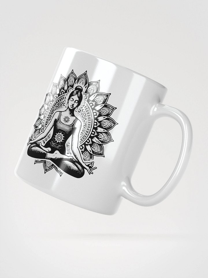 Taza blanca brillante con Mujer Meditando product image (6)