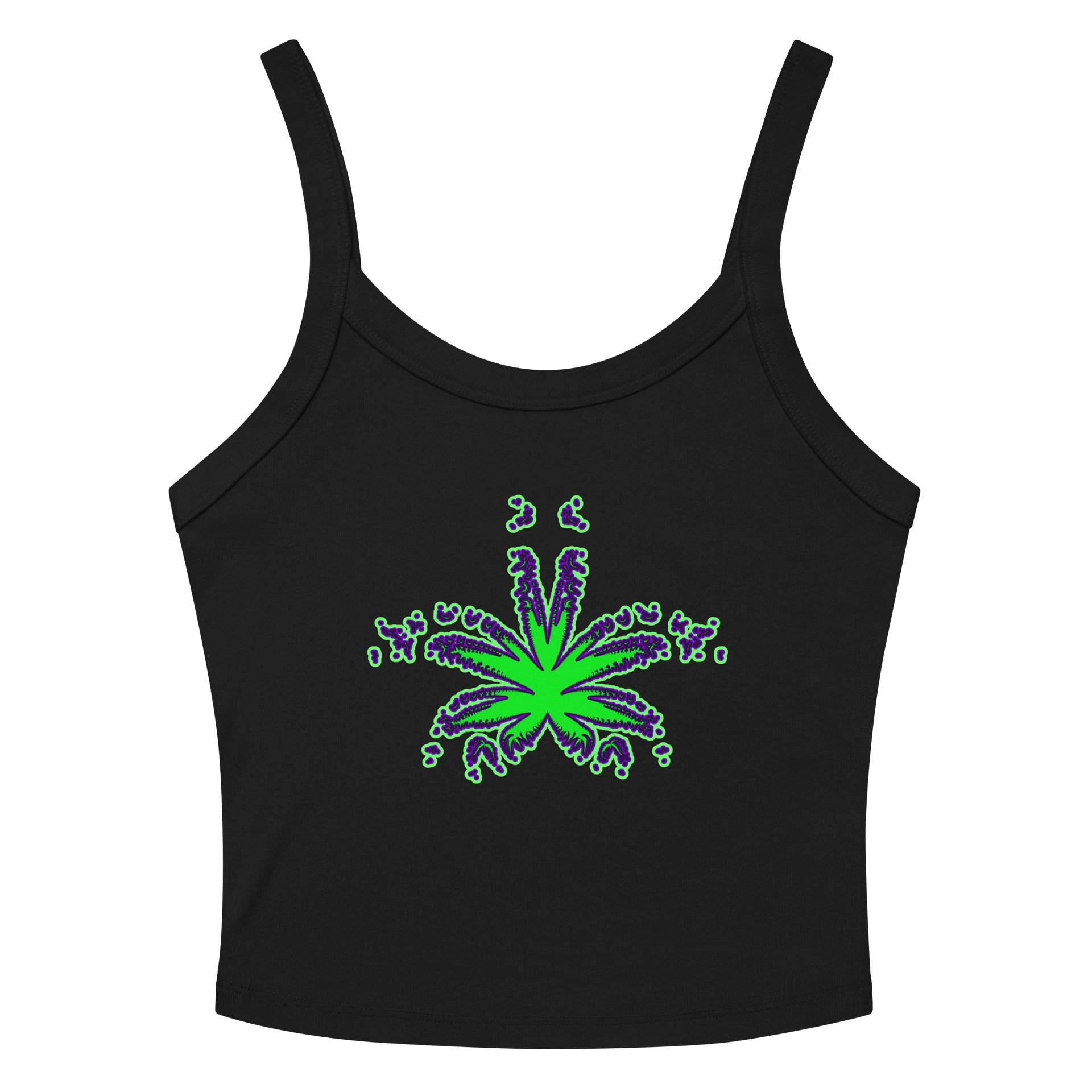 Green Purple Pot Leaf Art Black Tank Top, Retro 420 Fashion, Twisted Summertime Stoner Shirt product image (3)