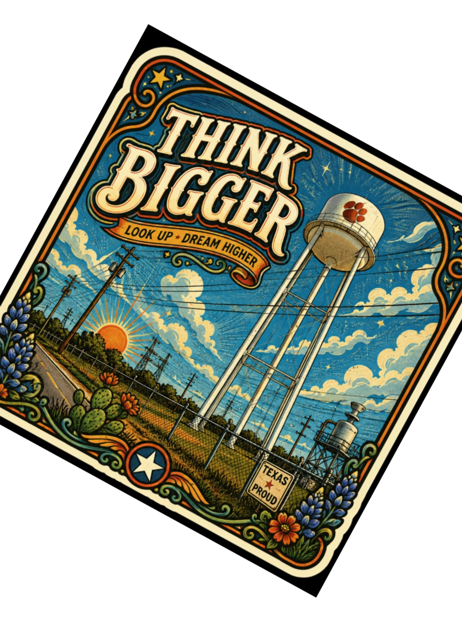 Think Bigger Sticker | Floresville Middle School Water Tower | Original Art by Matt Pierce product image (2)