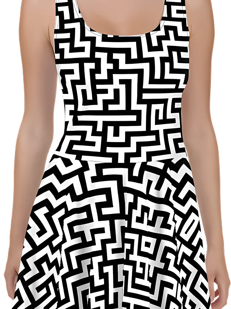 Maze Geometric Dress | Black and White product image (2)