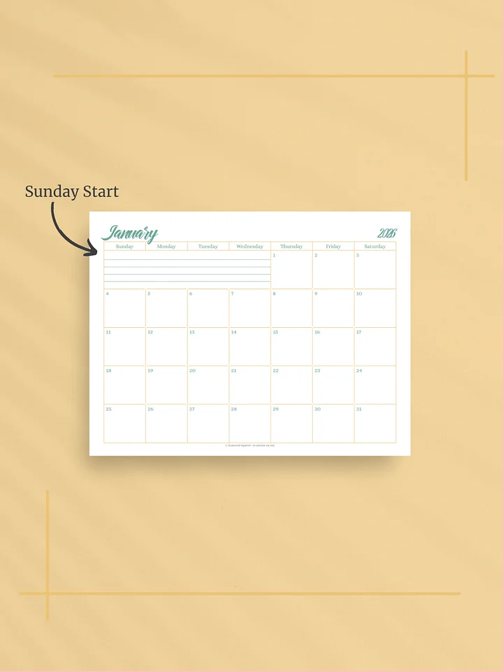 Sunshine Skies 2026 Calendar - Single Page per Month, Sunday Start, Letter Size product image (2)