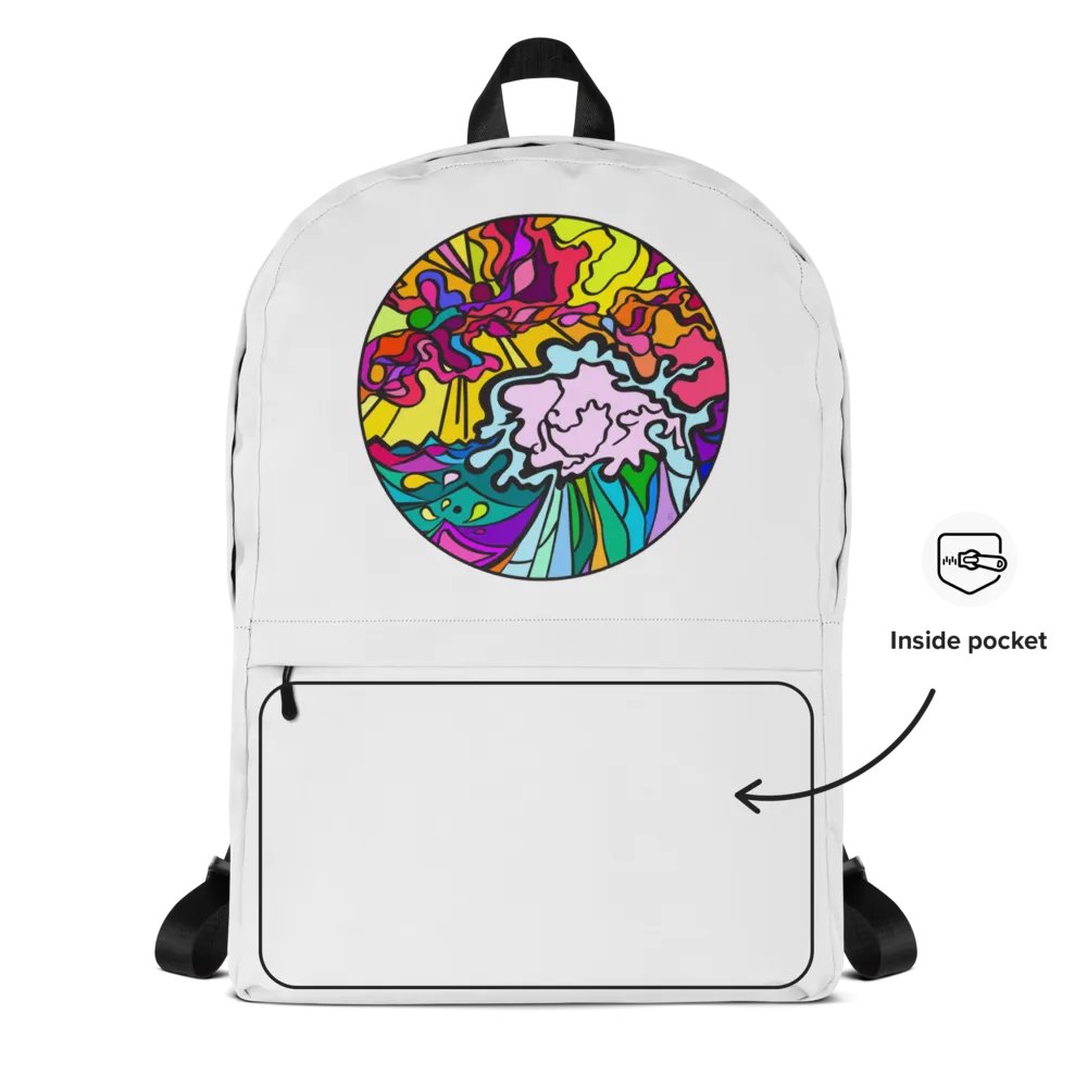 Vibrant Stained Glass Swirls Backpack – Wave at Sunset product image (2)