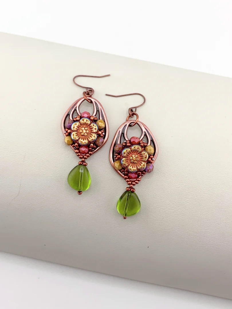 Floral Boho Beaded Copper and Glass Earrings product image (1)