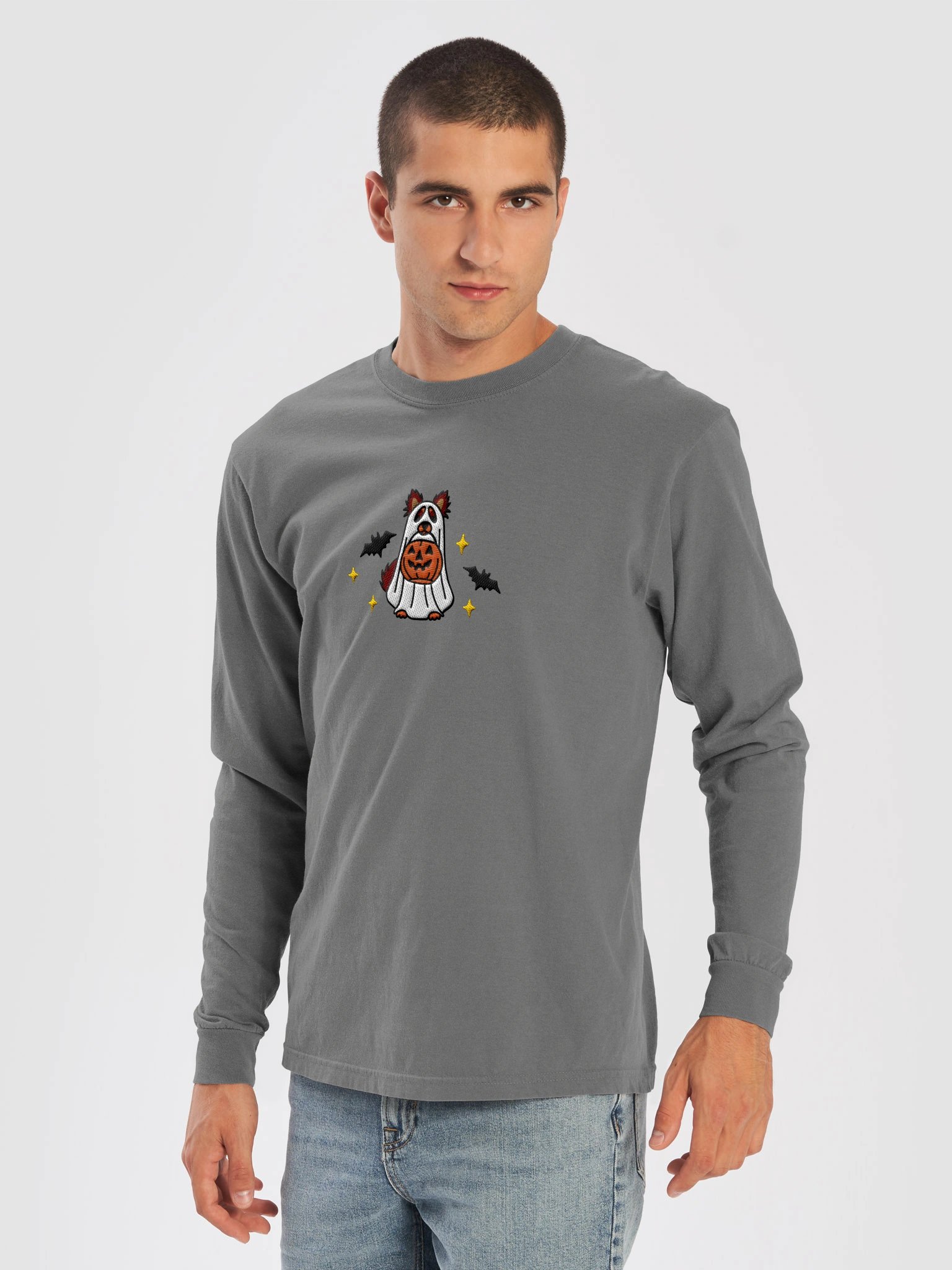 Halloween Pomeranian(Chocolate & Tan) Embroidered Long-Sleeve T-Shirt product image (13)