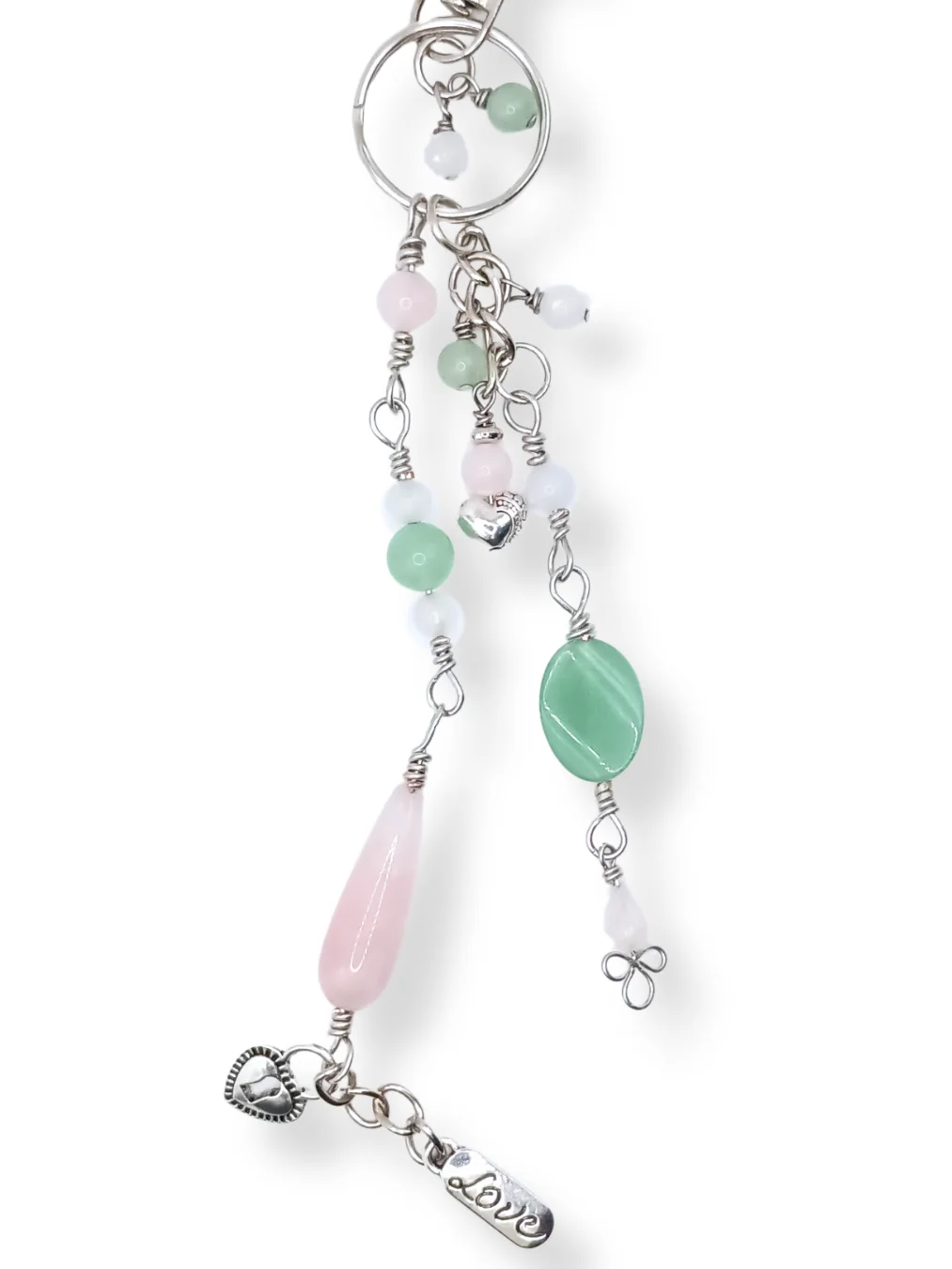 Hand-Crafted Purse Charm for Love | Rose Quartz & Aventurine, Silver-Tone | "Heart’s Harmony" product image (1)