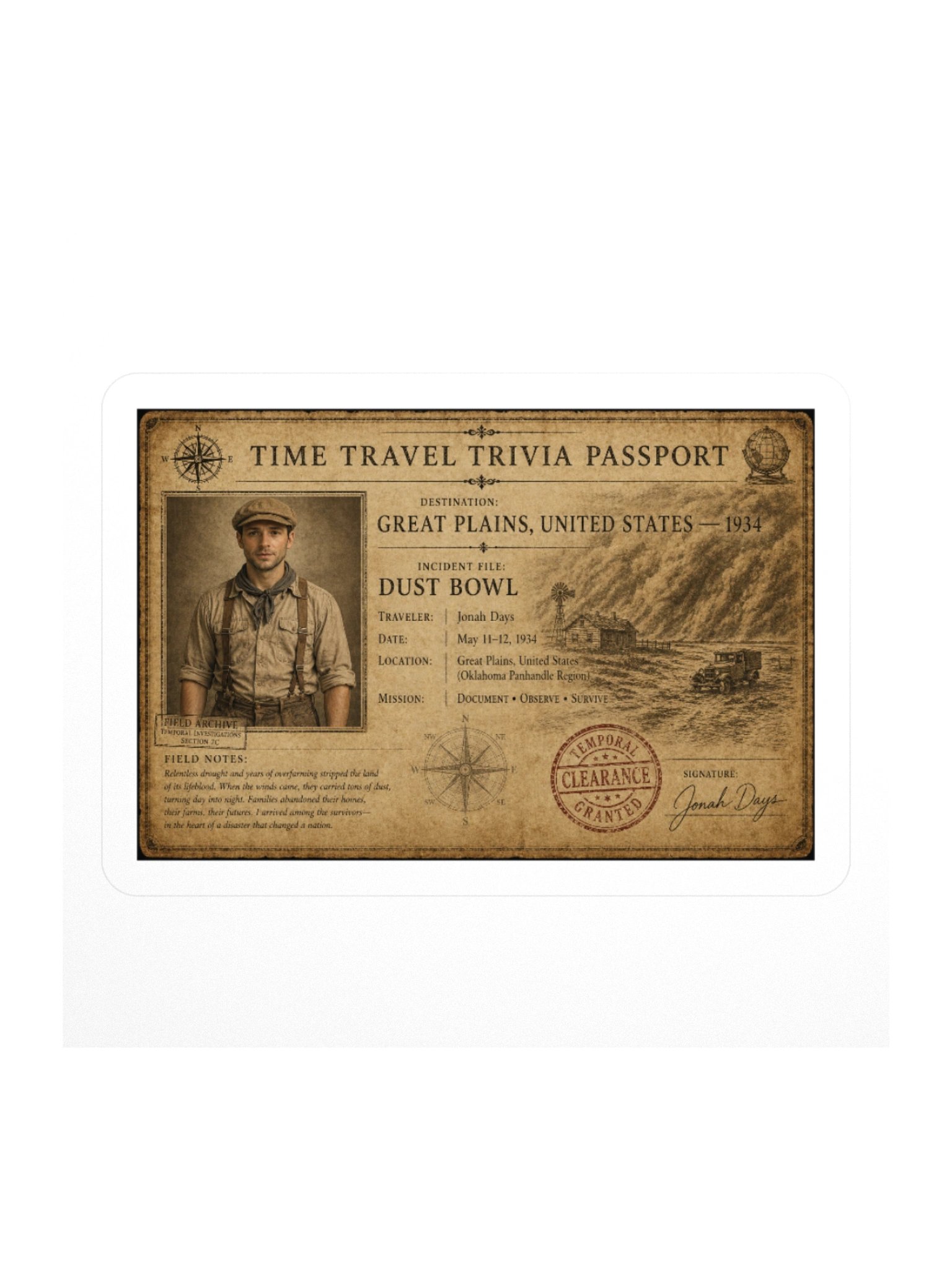 Great Plains Dust Storms — 1934 Incident Passport Sticker product image (2)
