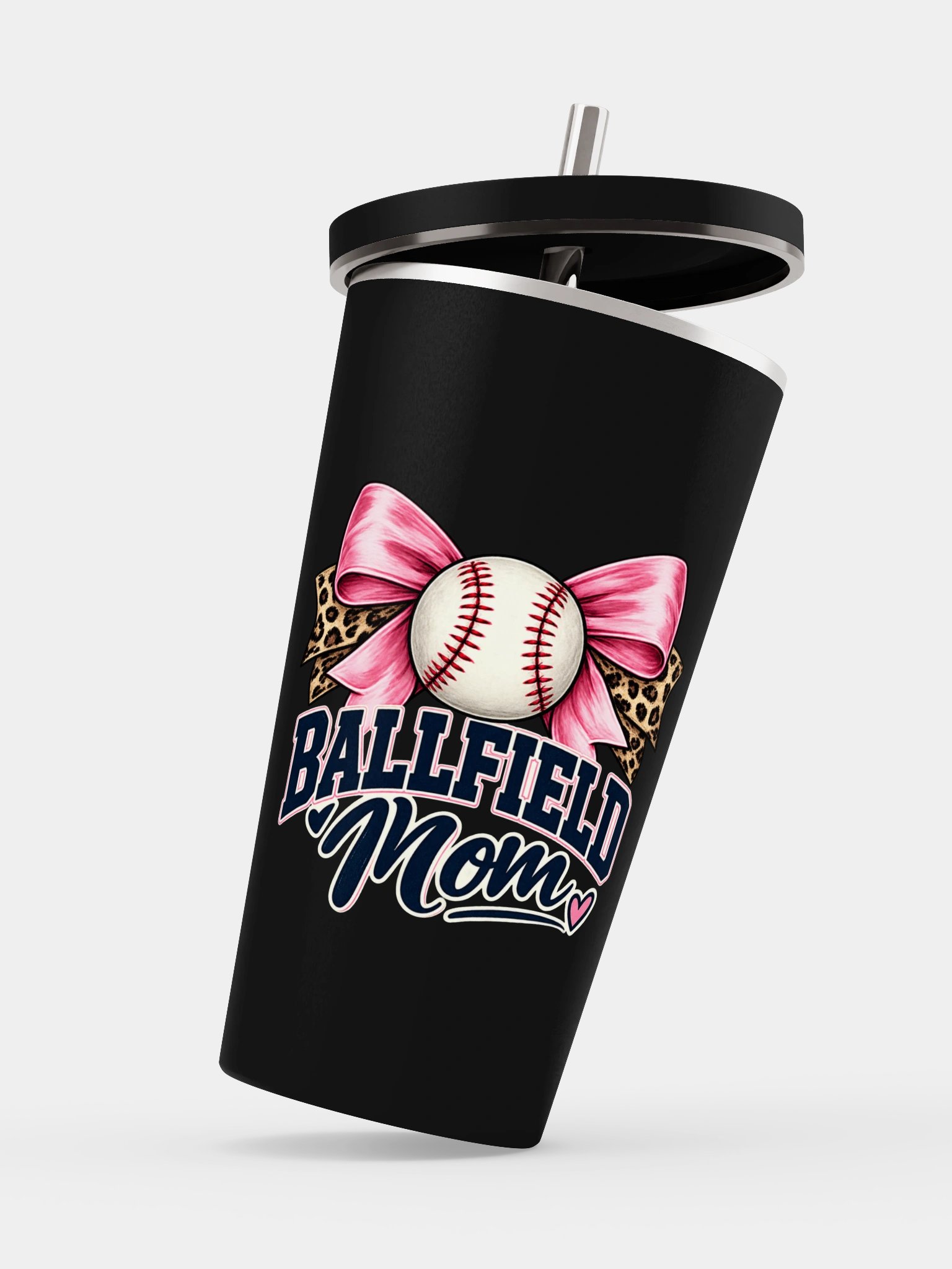 Leopard Bow Softball Tumbler | Ballfield Mom Cup product image (4)
