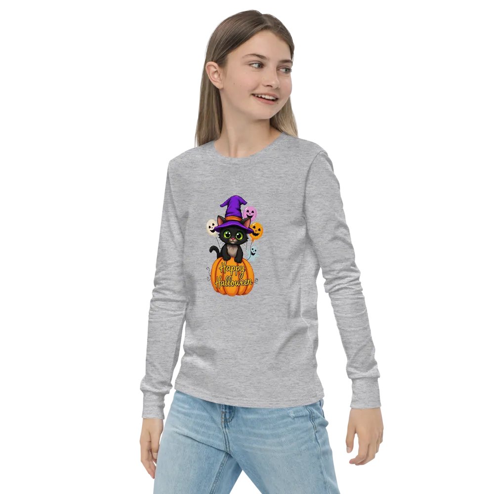 Witchy Cat Halloween Youth L/S Tee product image (6)