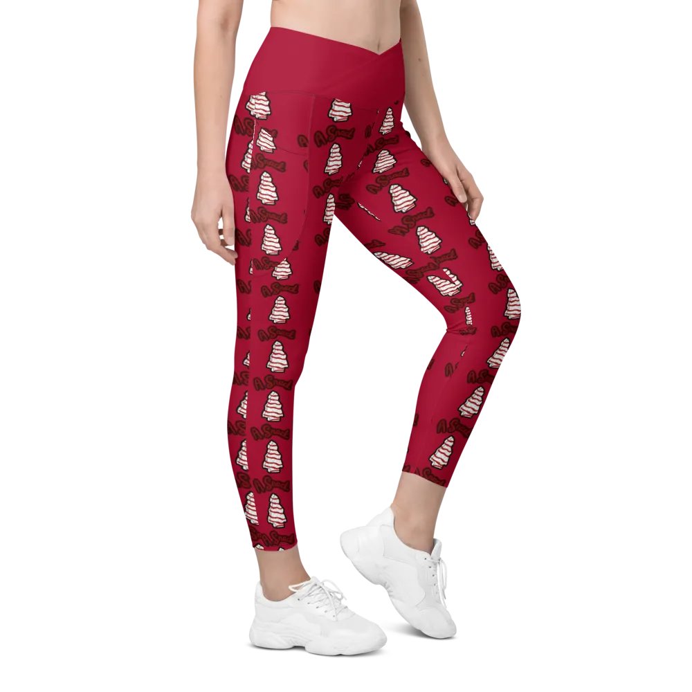 Vanilla Holiday Snack Cake All-Over Print Red Crossover Leggings with Pockets product image (5)
