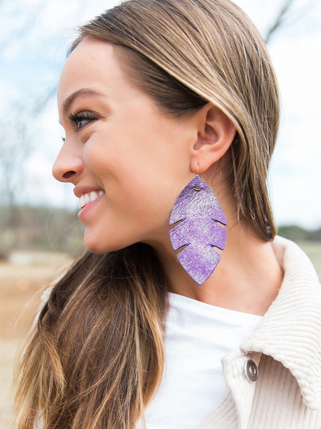 Purple Palm Leather Earrings product image (1)