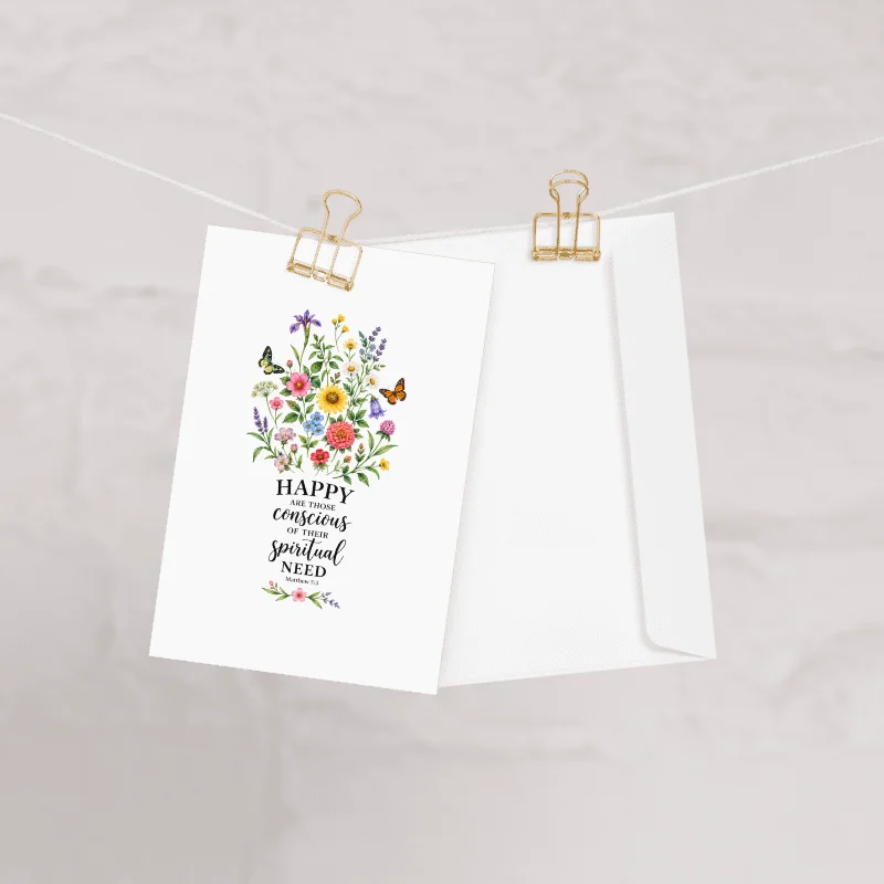 “Happy Are Those Conscious of Their Spiritual Need” | Matthew 5:3 | Floral Greeting Card product image (1)