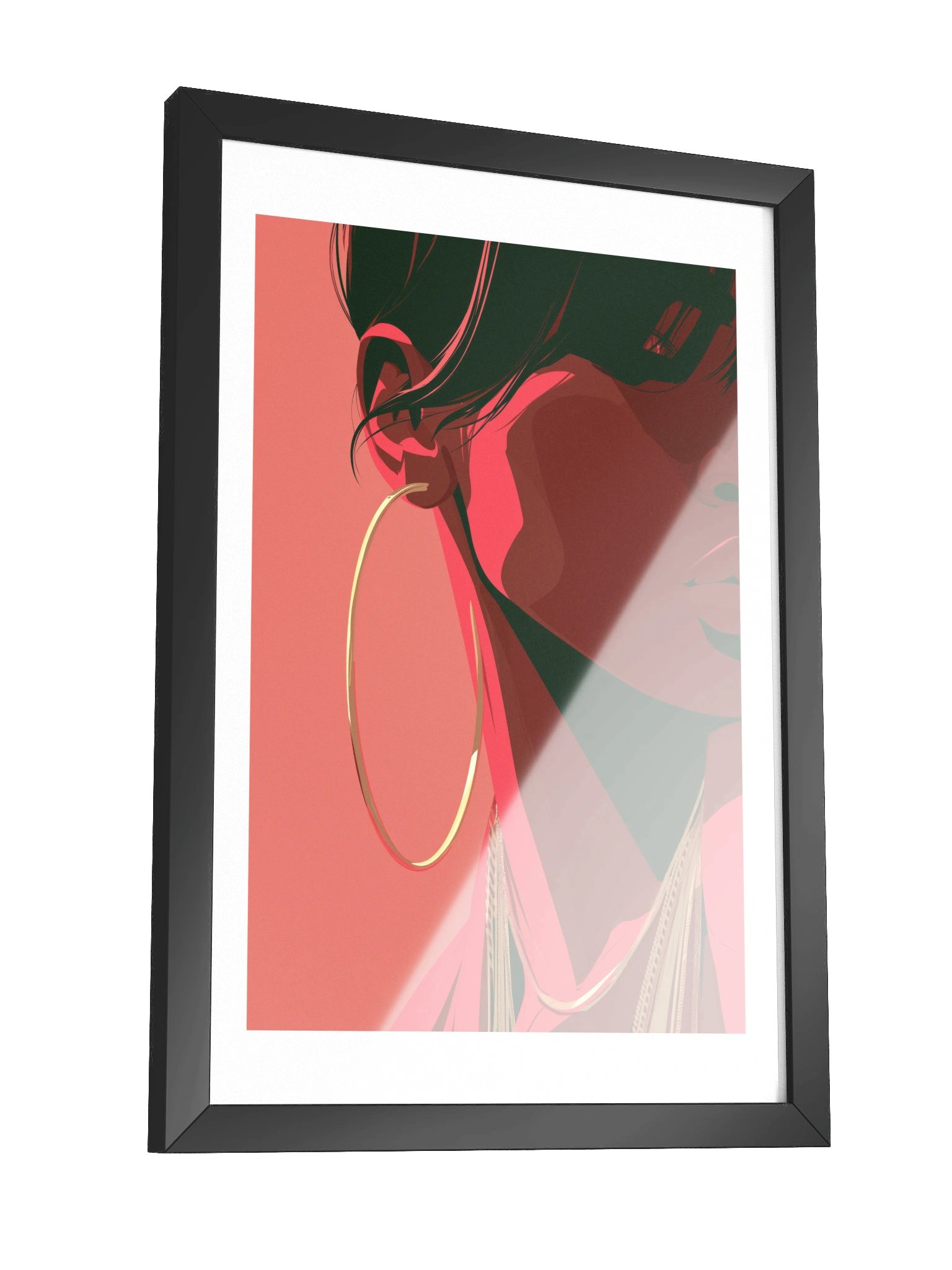 MONA No. 3 FRAMED | Black Woman Wall Art | Gold Hoop Earring Print, Crimson & Gold product image (3)