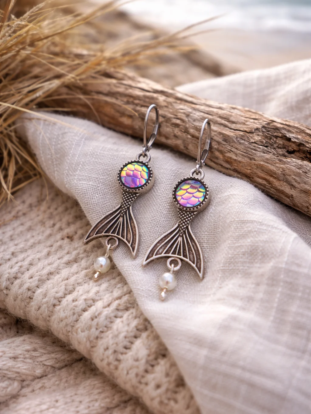 MFD-00304 | Winter Tide Mermaid Tail Lever Back Earrings – Stainless Steel Coastal Jewelry product image (1)
