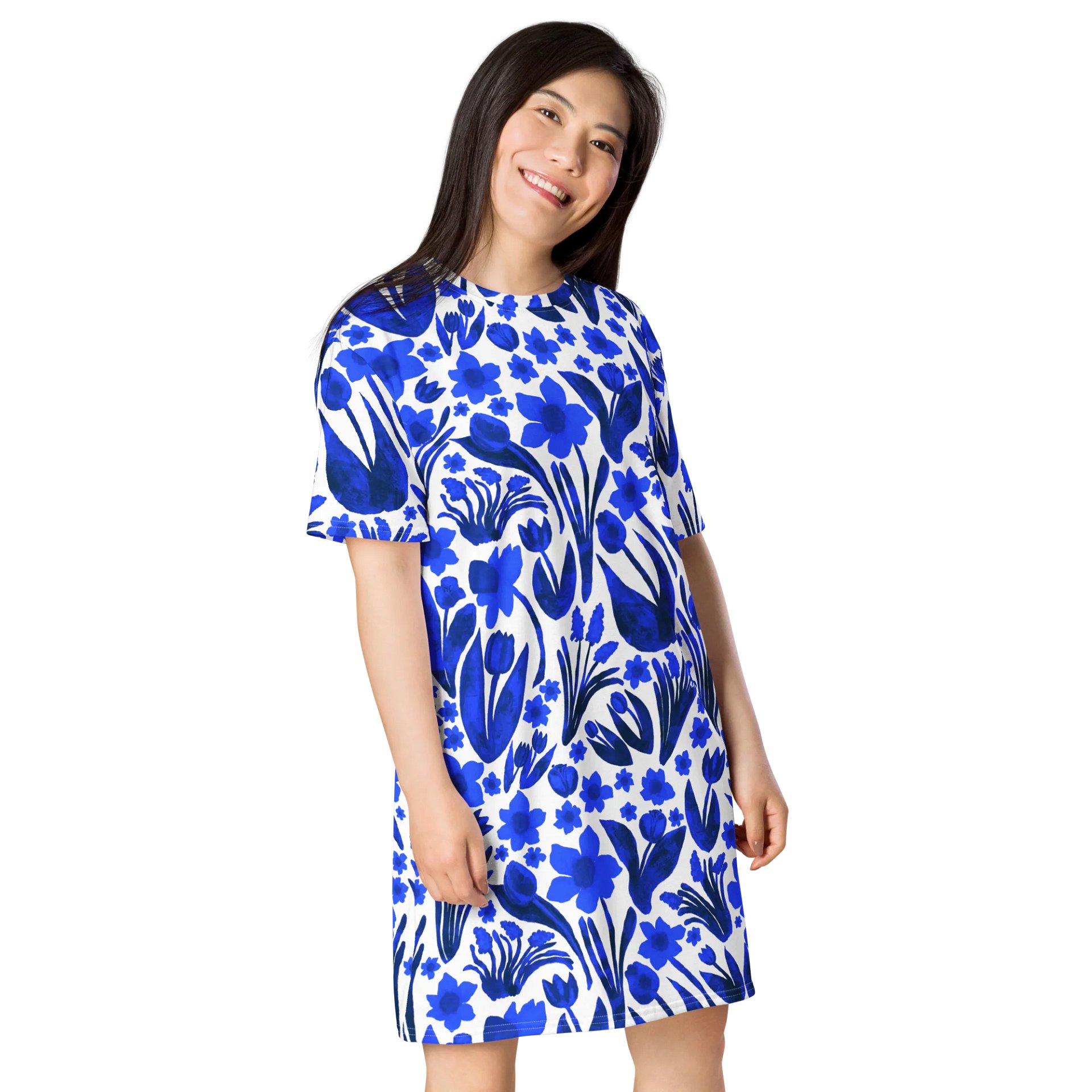 Spring Garden | Royal Blue Florals on White | T-Shirt Dress by Monique Faella Designs™ product image (1)