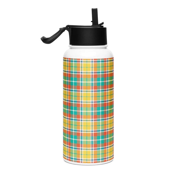 Yellow and Seafoam Green Plaid Water Bottle product image (1)