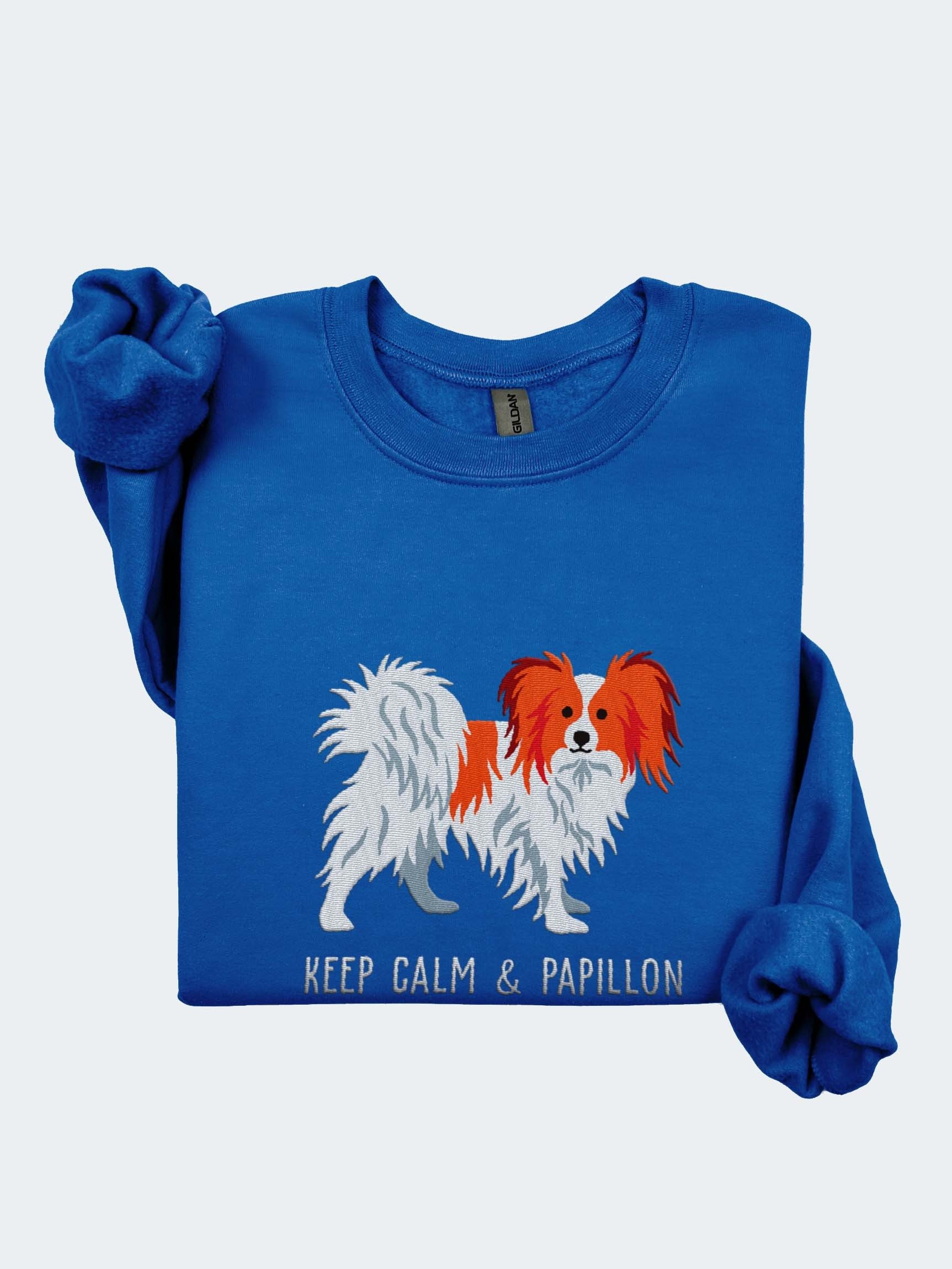 Keep Calm and Papillon Sweatshirt (Embroidered) of a Papillon(Red & White) product image (1)