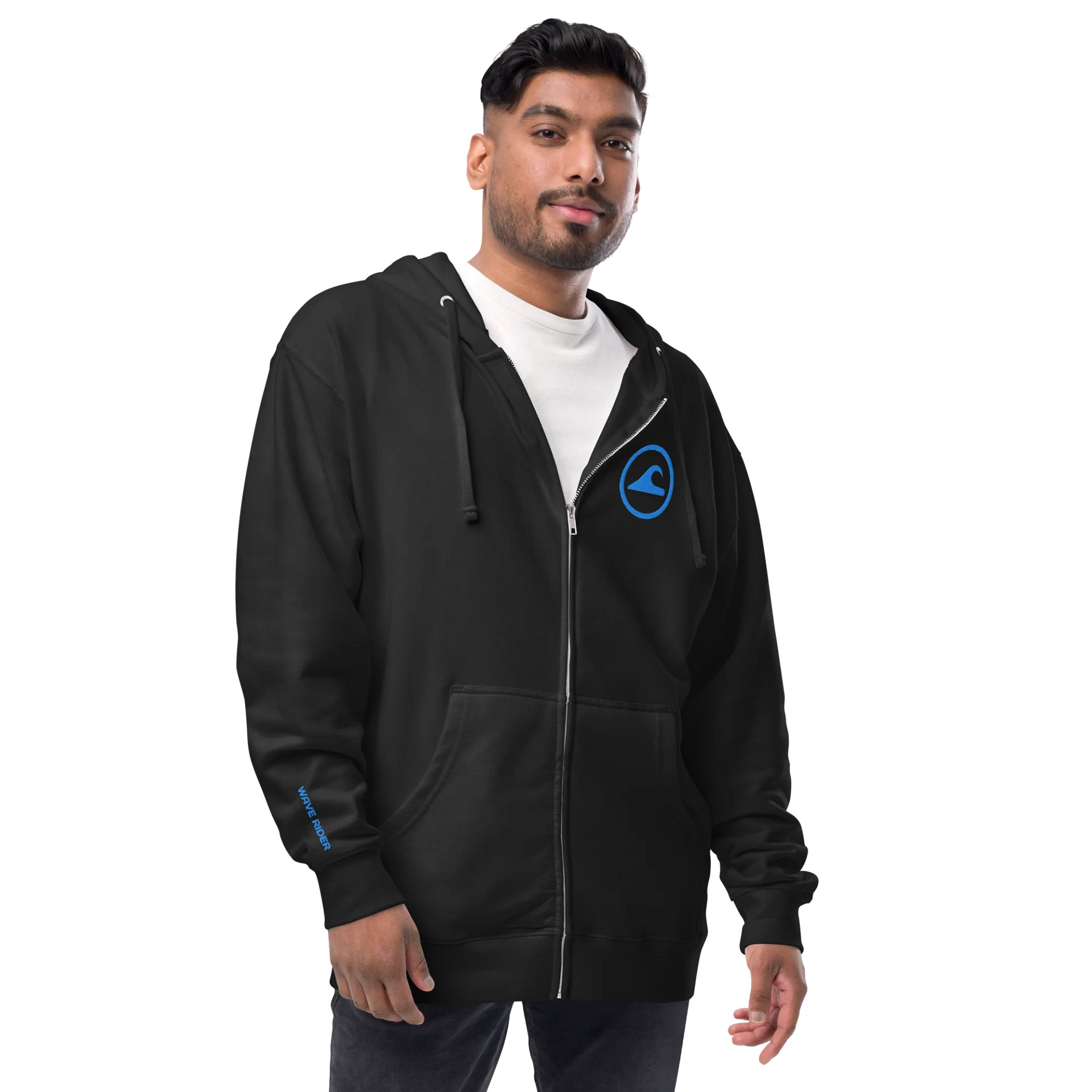 Embroidered Wave Rider Fleece Zip-Up Hoodie (Aqua) product image (2)