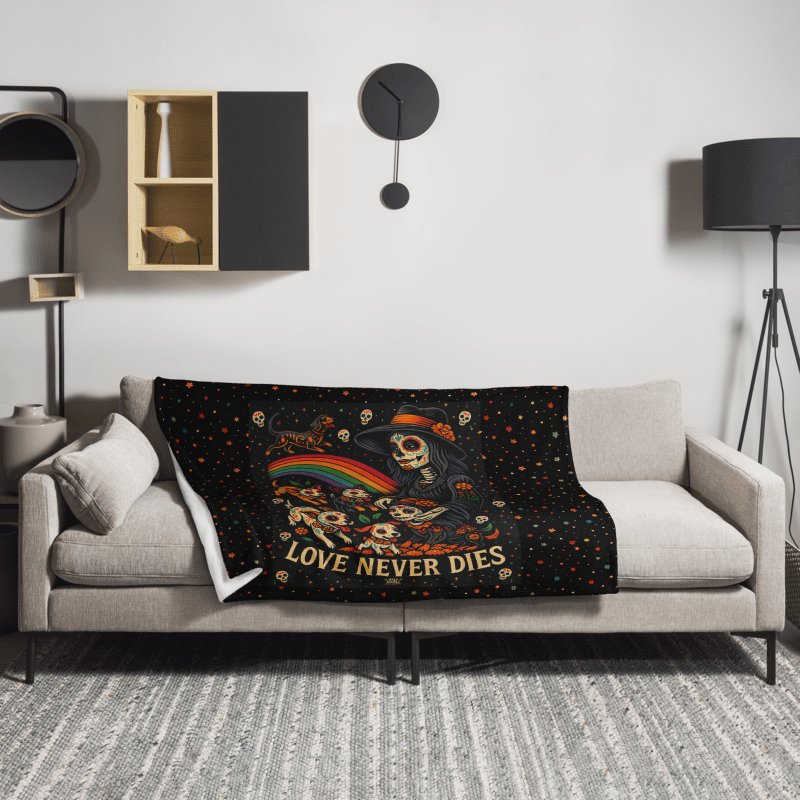 Love Never Dies – Day of the Dead Dog Blanket | Calavera Pet Art Throw product image (4)