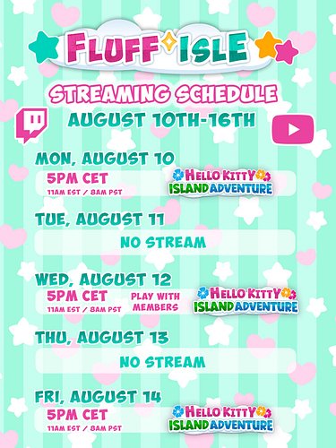 Next week’s stream! Hello Kitty Island Adventure only! Probably more Tea Garden stuff to finish!

We will play with the young...