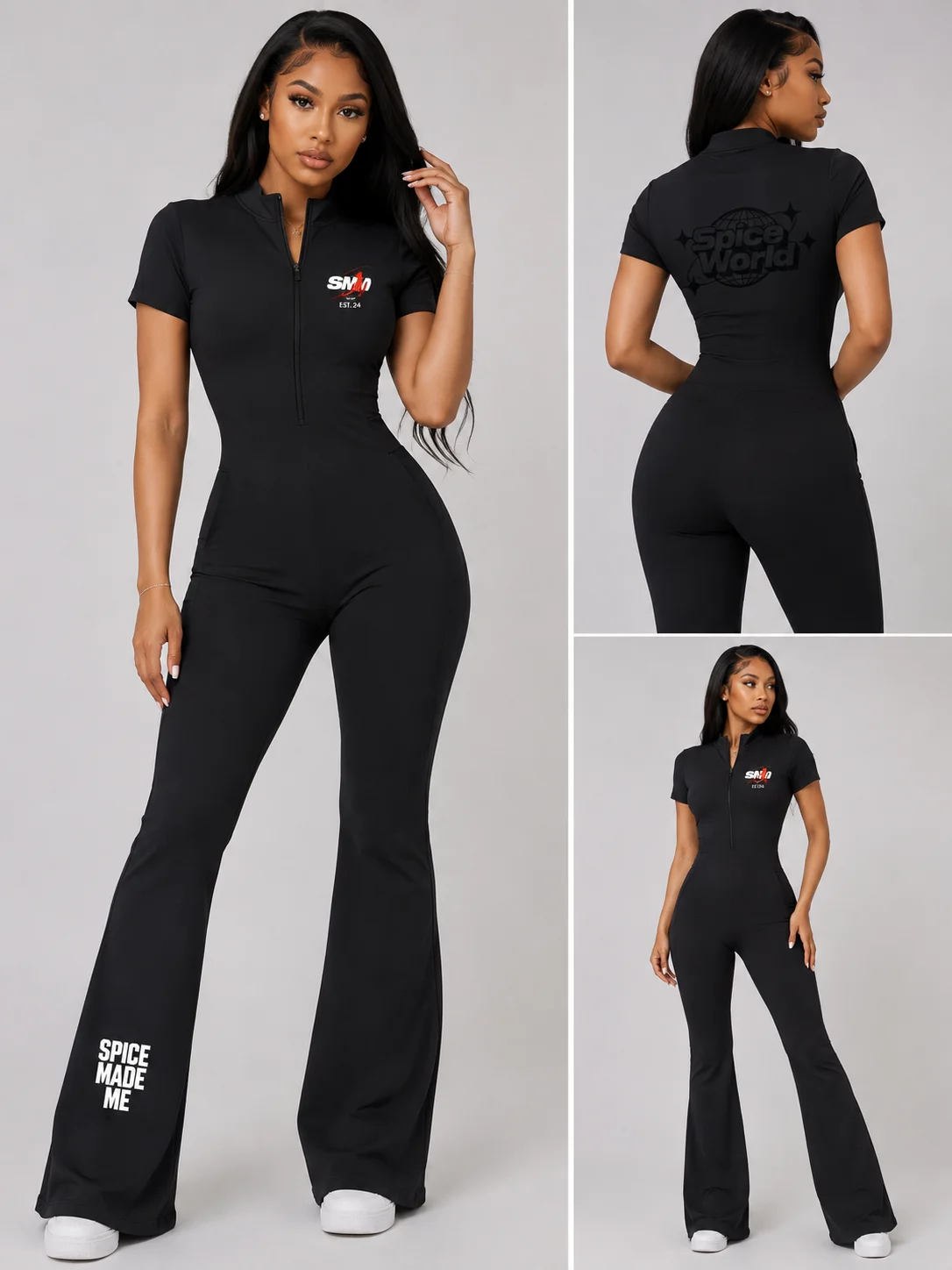 Women’s Tight Flared Leg Quarter-Zip Jumpsuit product image (1)
