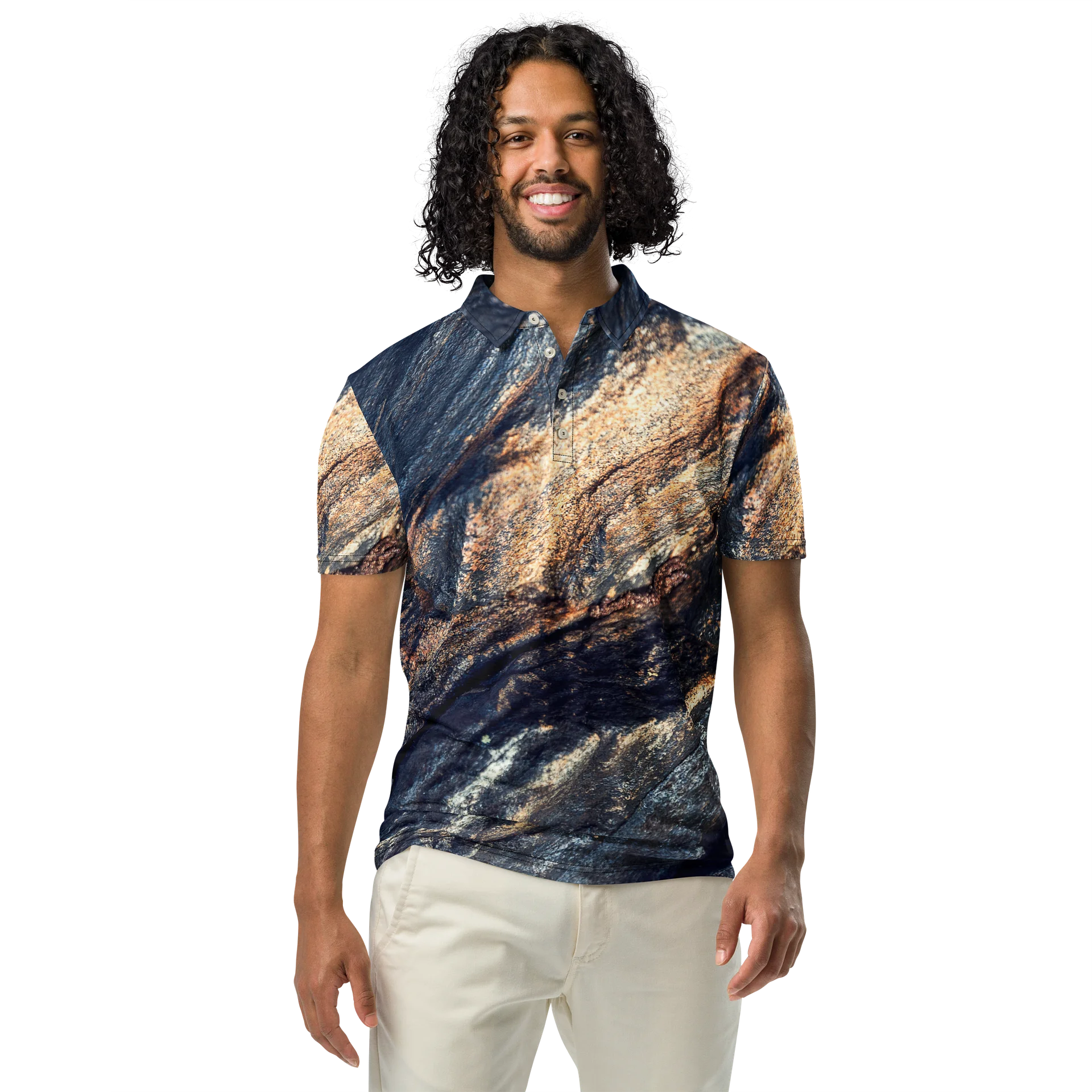 Obsidian Vein Men's All-Over Print Dark Mineral Slim Fit Polo Shirt product image (3)
