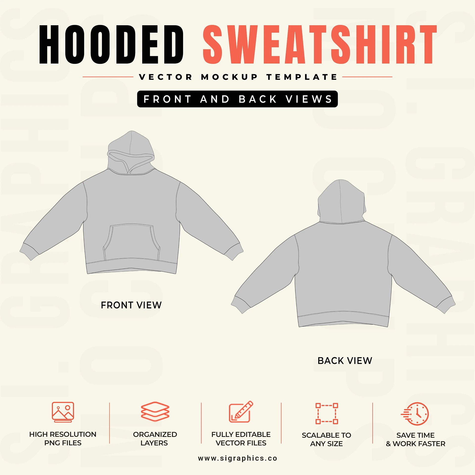 Hooded Sweatshirt Vector Mockup Template – Front & Back Flats product image (2)