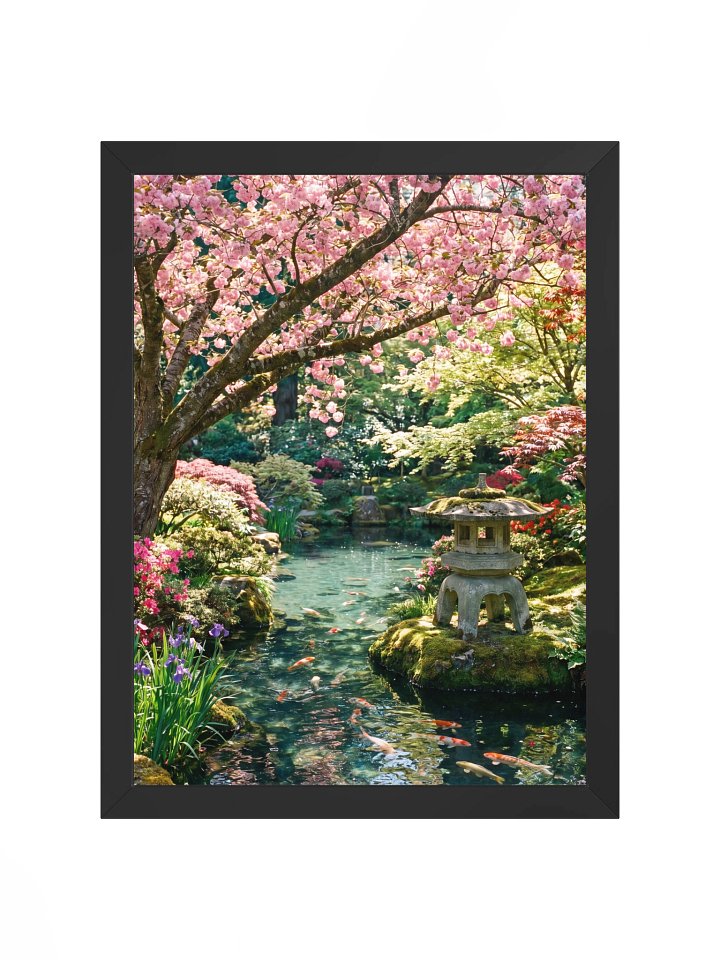 Serene Japanese Garden & Koi Pond Framed Print - Spring Cherry Blossom Wall Art product image (2)