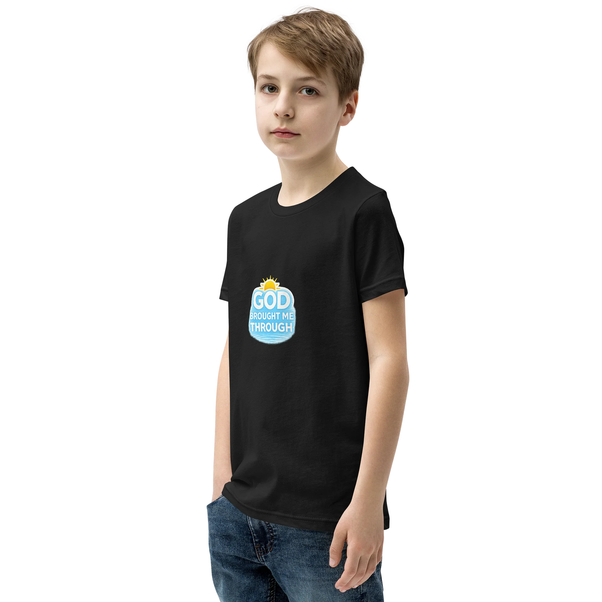 God Brought Me Through Youth T-Shirt – Black & Gold Edition product image (3)