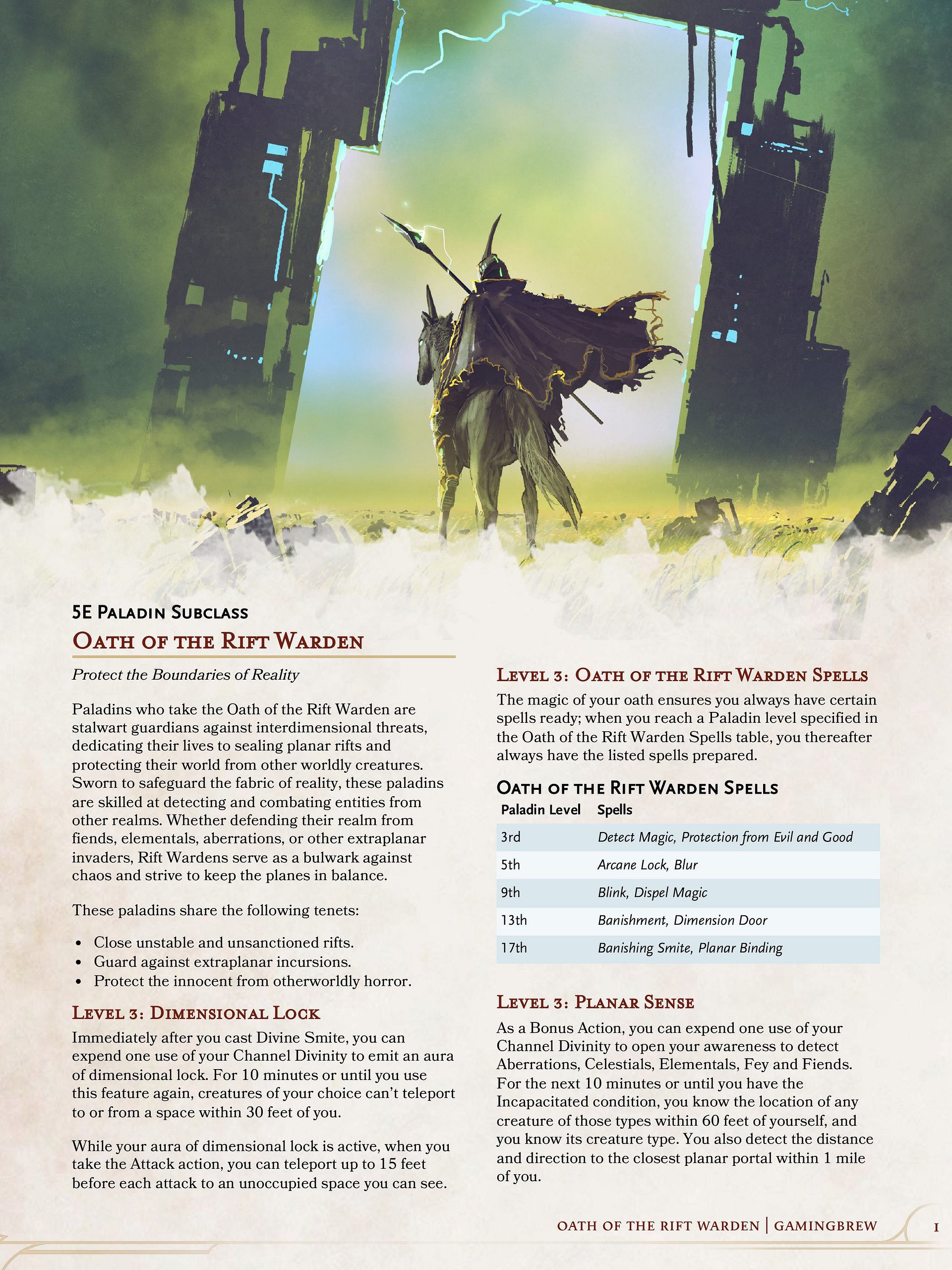 Oath of the Rift Warden | 5.5E Paladin Subclass product image (2)