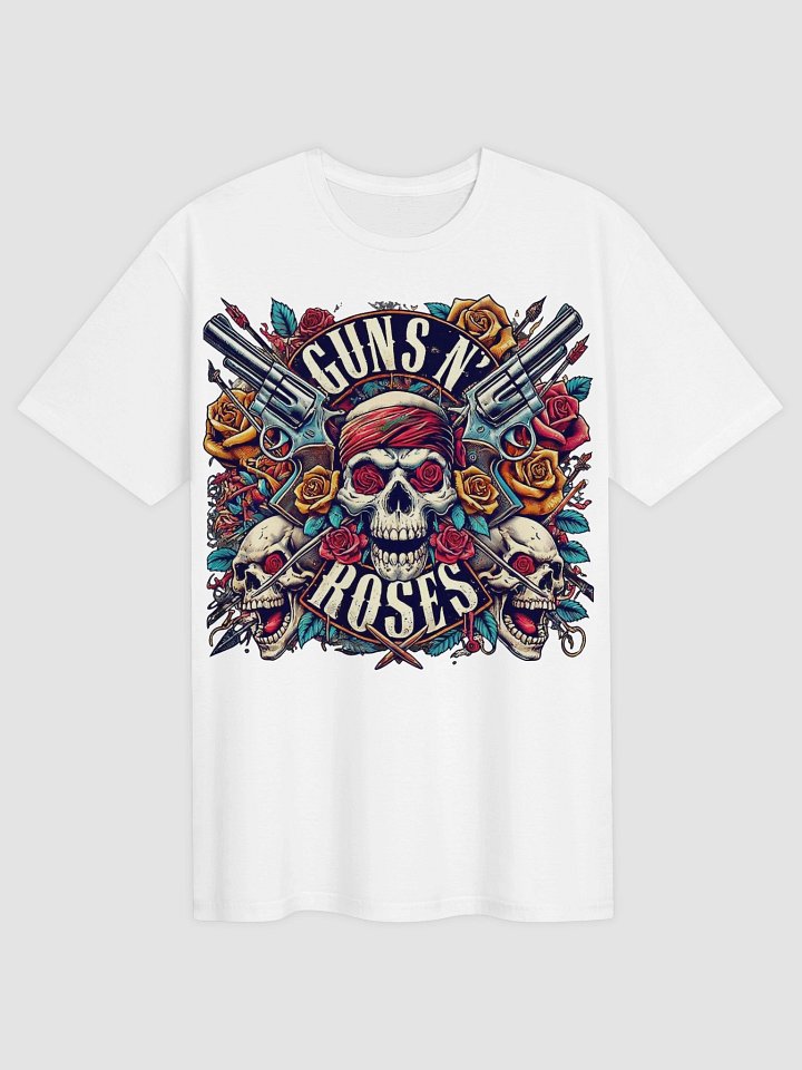 Guns N Roses Skull Graphic Tee | Dual Guns Roses Design | 80s Hard Rock Vintage Style Band T-Shirtesign | 80s Rock Vintage Graphic Tee product image (1)