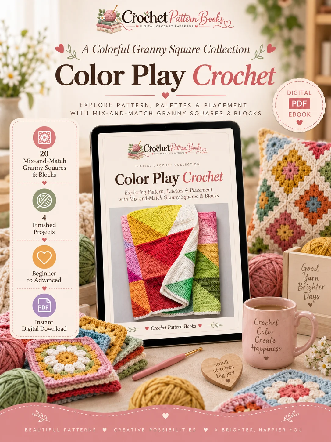Color Play Crochet 20 Granny Square Patterns and 4 Projects PDF Ebook product image (1)