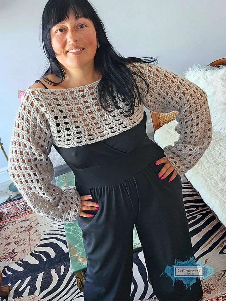 CROCHET PATTERN Basic Mesh Shrug | Summer Sweater Long Sleeve Pullover No-Sew Crop Top PDF product image (1)
