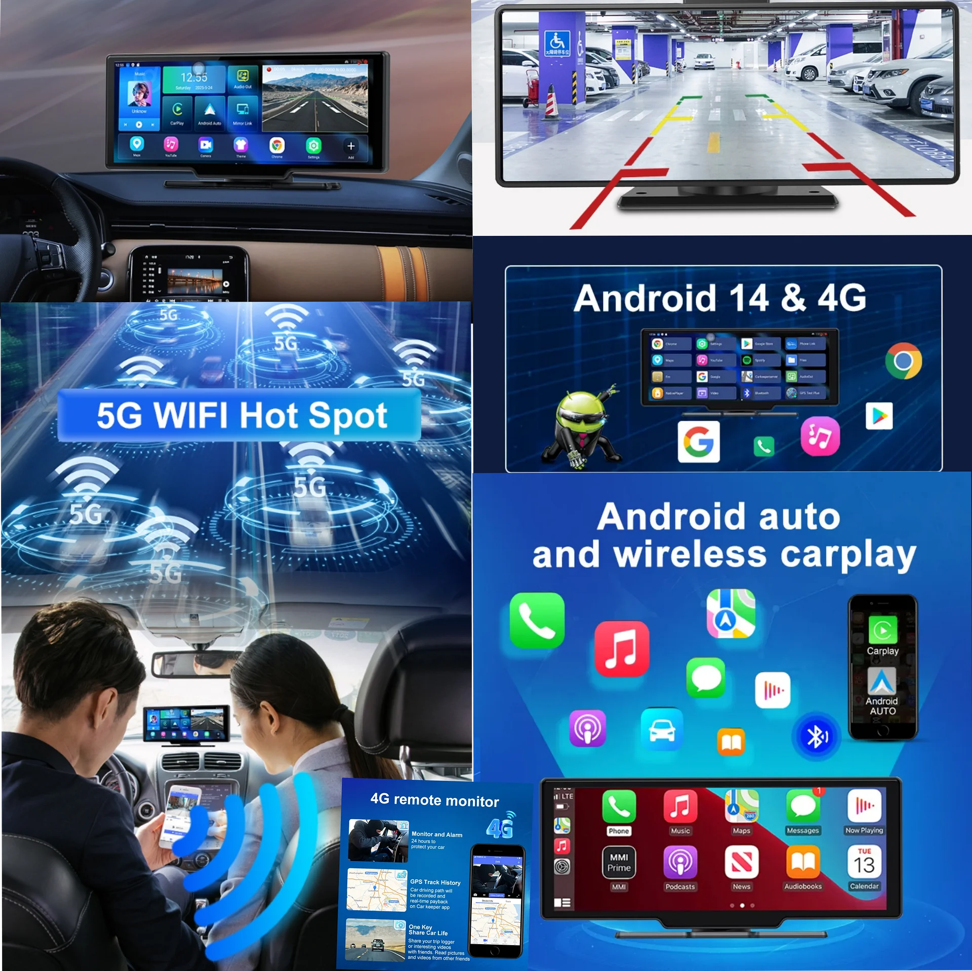SRS ABSOLUTE dual 4G Dash Cam 8GB RAM Android14 ADAS Wireless CarPlay GPS+Live Video Bluetooth WIFI HotSpot 1TB MicroSD Supp Map-Apps-PlayStore-MultiTask Steering Control Split Screen-Gen4 product image (3)