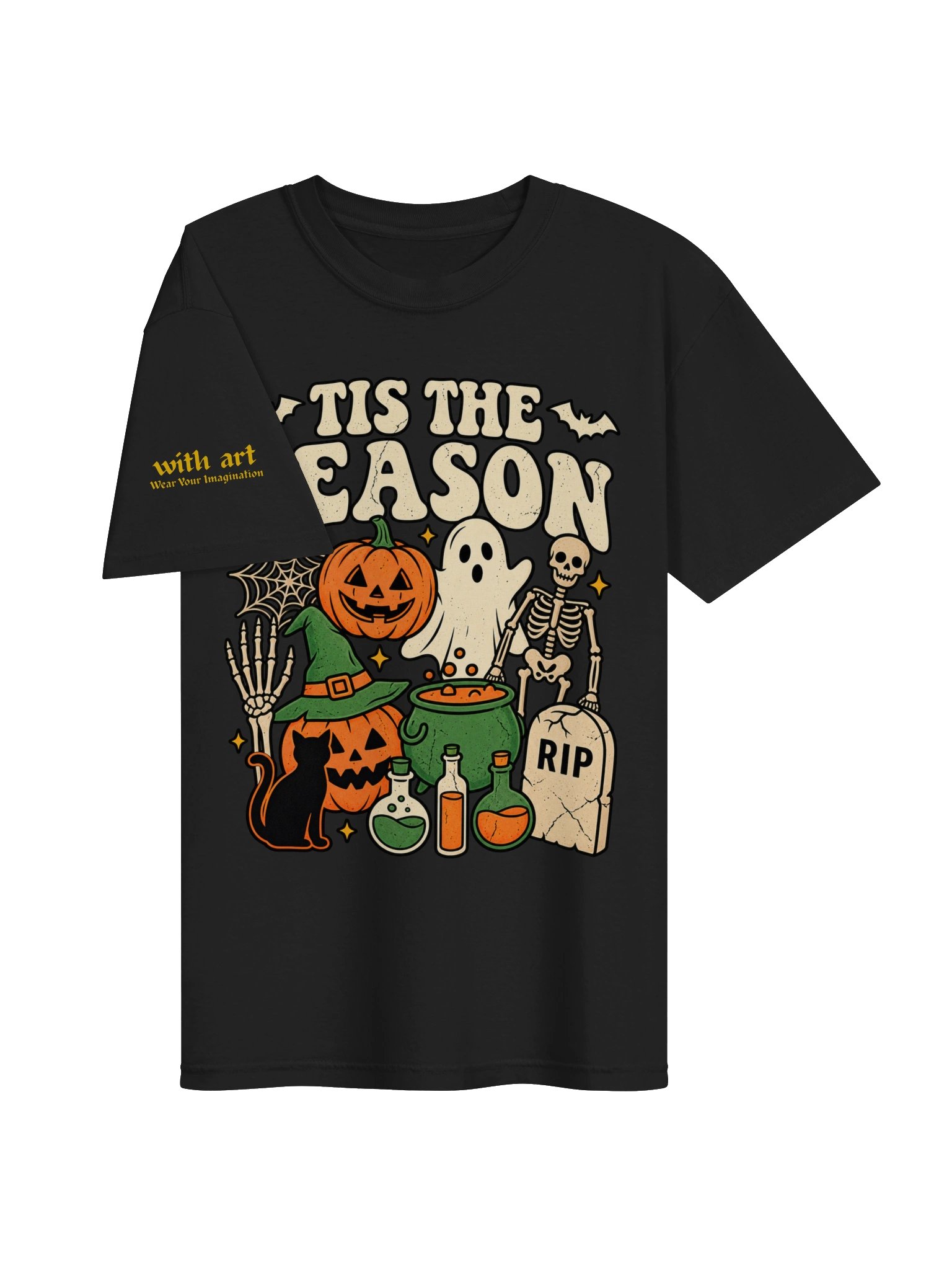 Tis The Season T-Shirt | Retro Spooky Season Ghost Skeleton & Pumpkin Graphic Tee product image (3)