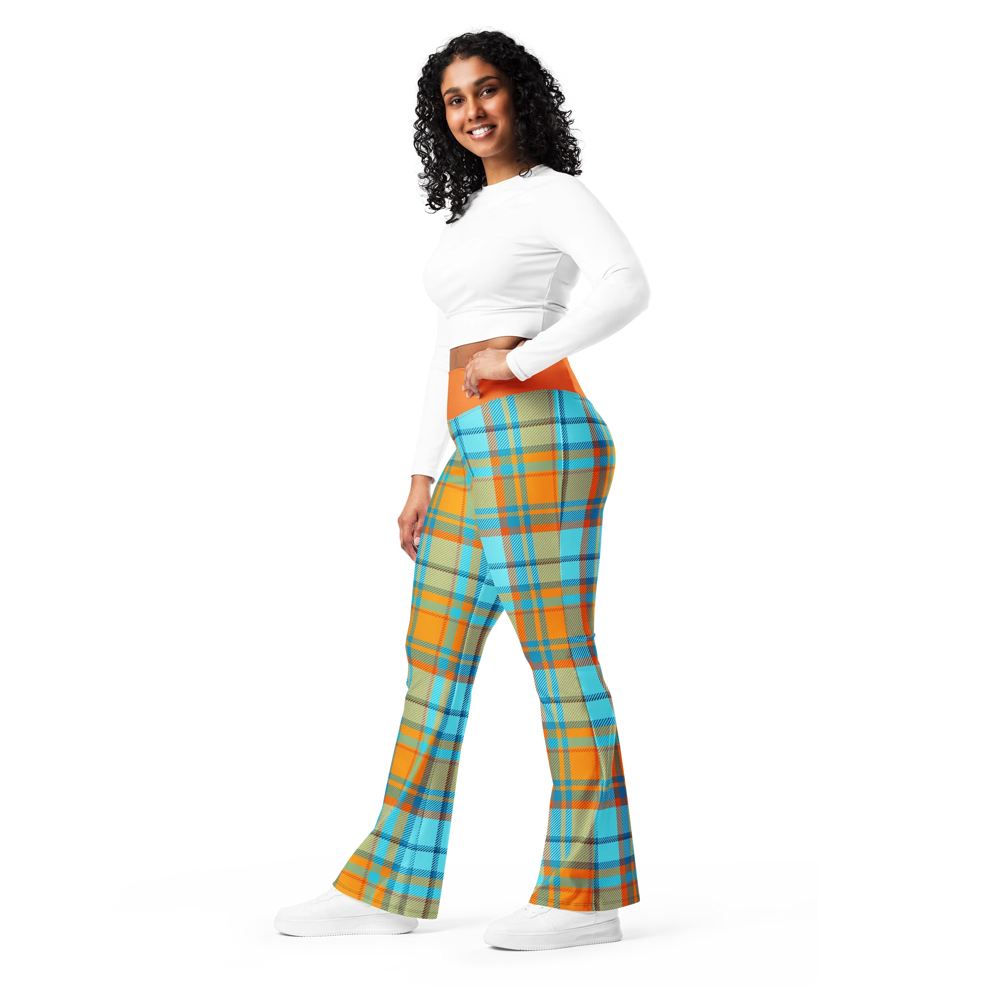 Retro Orange Plaid High-Waisted Flared Leggings product image (3)