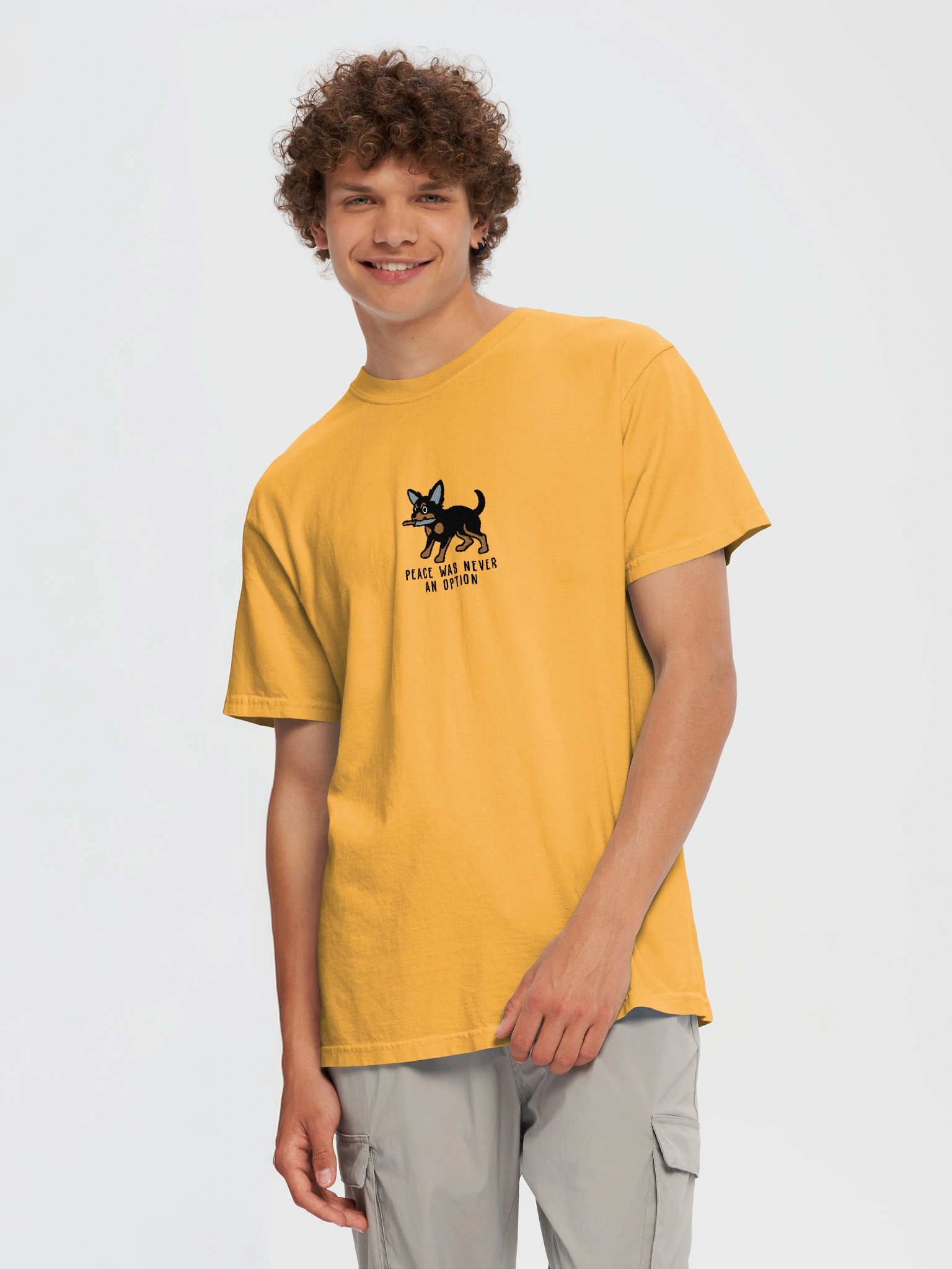 Peace Was Never an Option Funny Chibi-Style Embroidered T-Shirt for Chihuahua(Black & Tan) Owners product image (77)