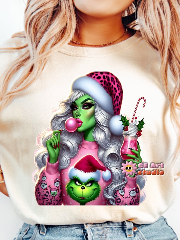 Pink Grinch Coquette Bow PNG Design product image (2)