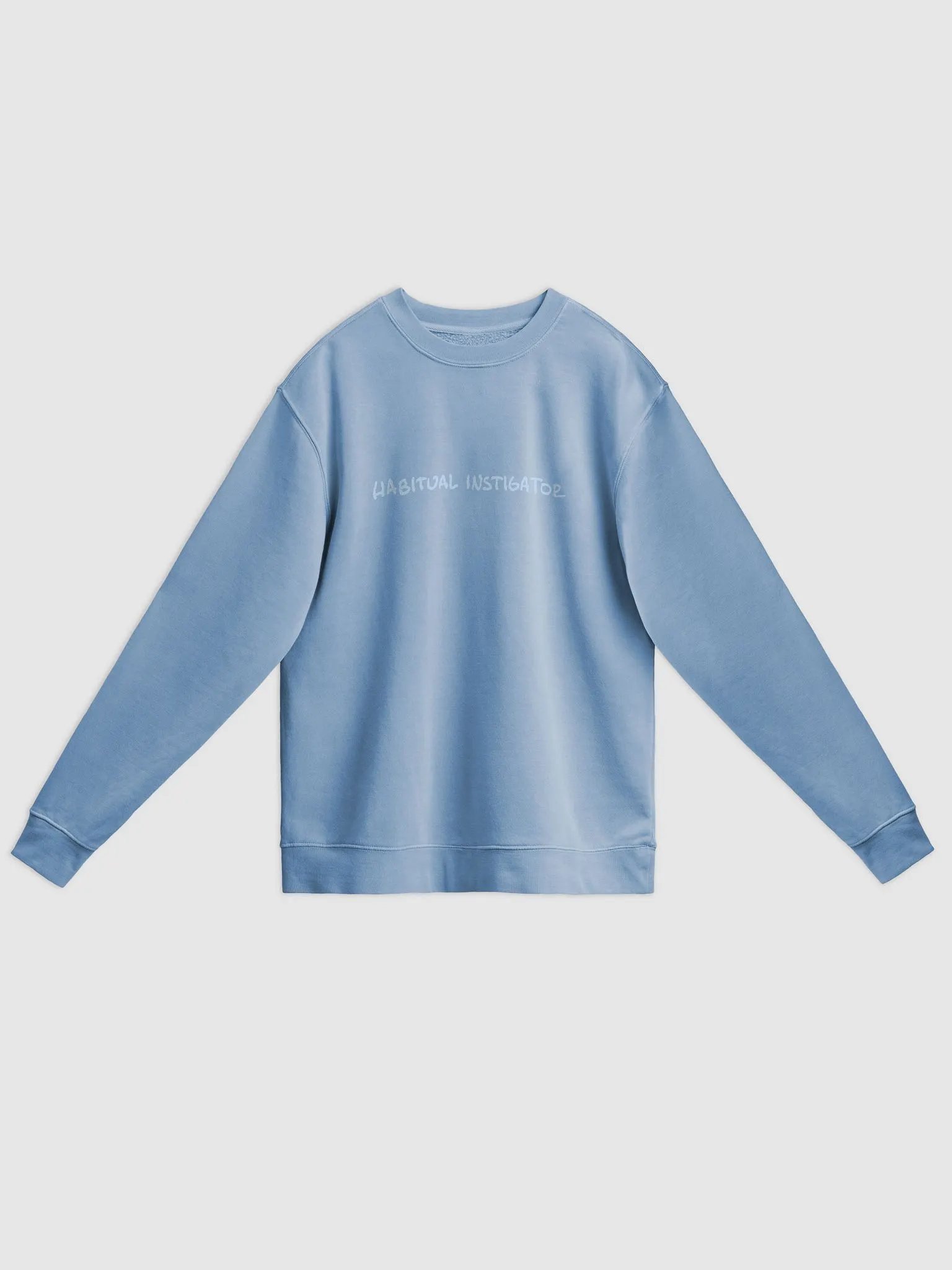 HABITUAL INSTIGATOR (sky long-line design) printed pigment crewneck product image (1)