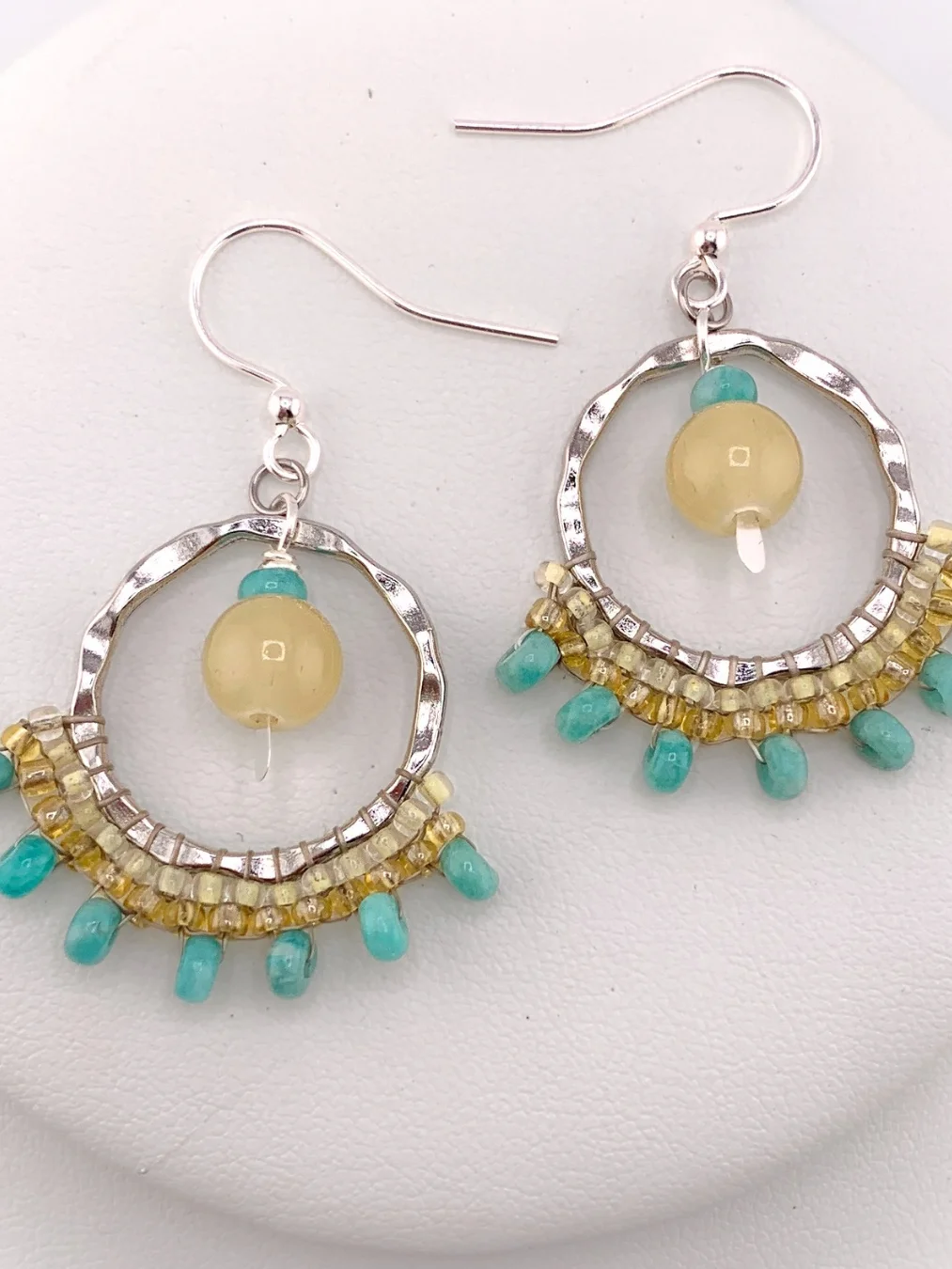 Beachy Lariat Style Silver and Aqua Beaded Necklace, Earrings, and Bracelet Set product image (3)