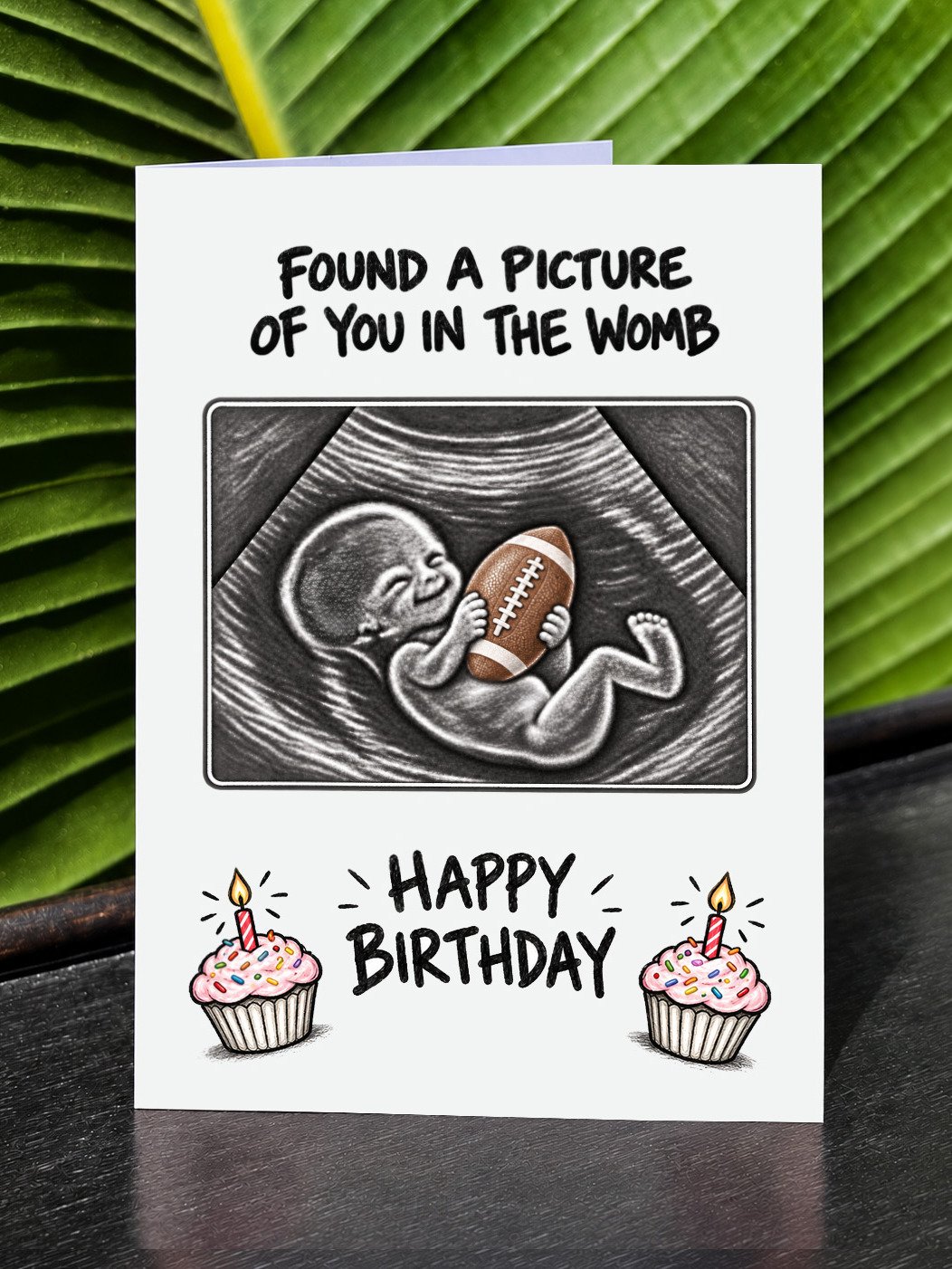 FUNNY FOOTBALL OBSESSED BIRTHDAY CARD | Sports Lover Humor | Ultrasound Baby Illustration In The Womb product image (1)