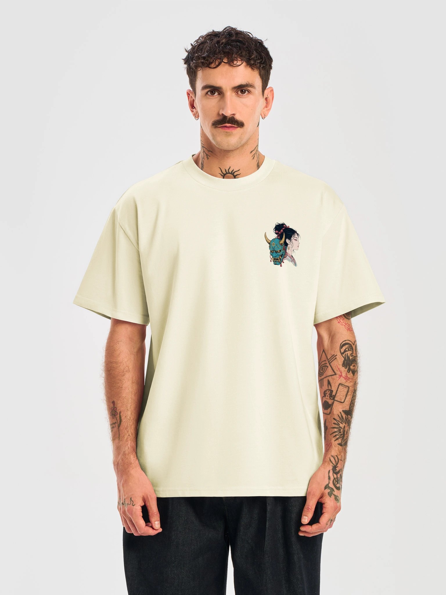 Japanse Oni-masker & Geisha – Premium Ukiyo-e Graphic T-Shirt product image (4)