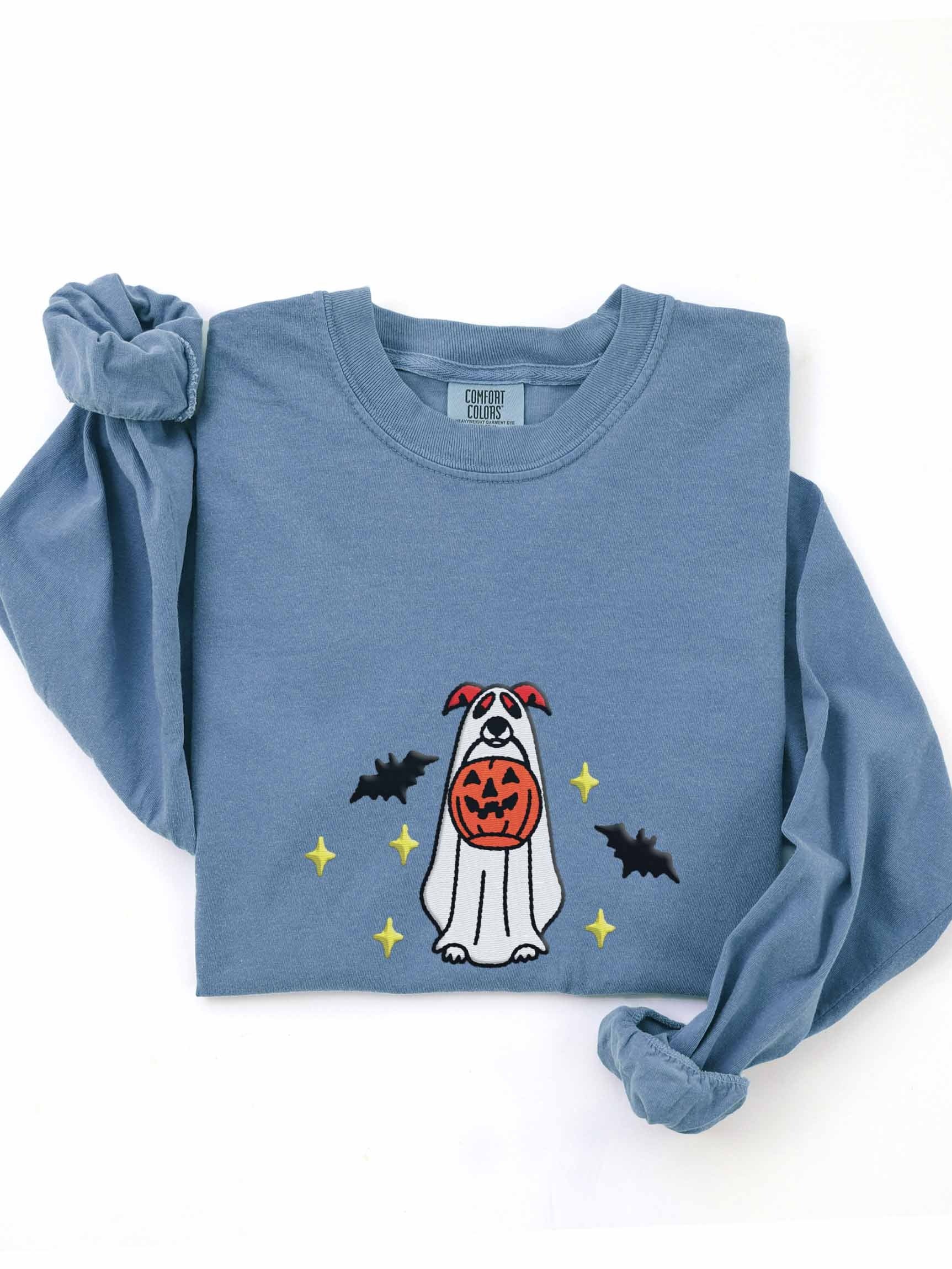 Halloween Greyhound(Red & White) Embroidered Long-Sleeve T-Shirt product image (1)