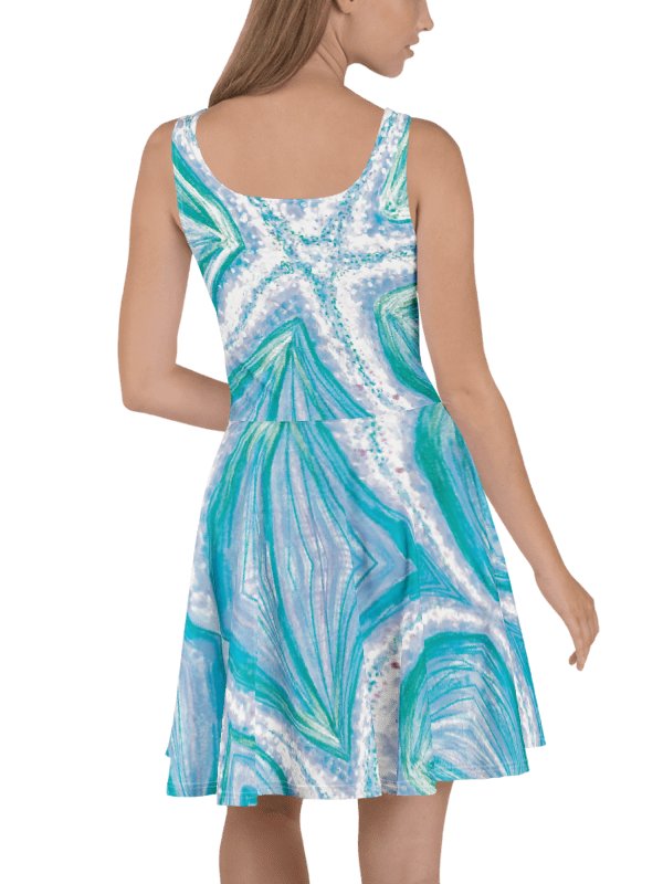 Bright Cyan Starfish Skater Dress | Ocean-Inspired Sleeveless Fit & Flare Dress | Monique Faella Designs™ product image (10)