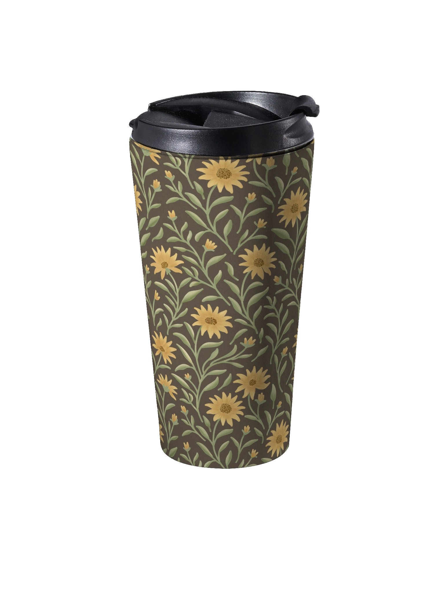 Golden field stainless steel travel mug. Elegant floral design on dark background product image (2)