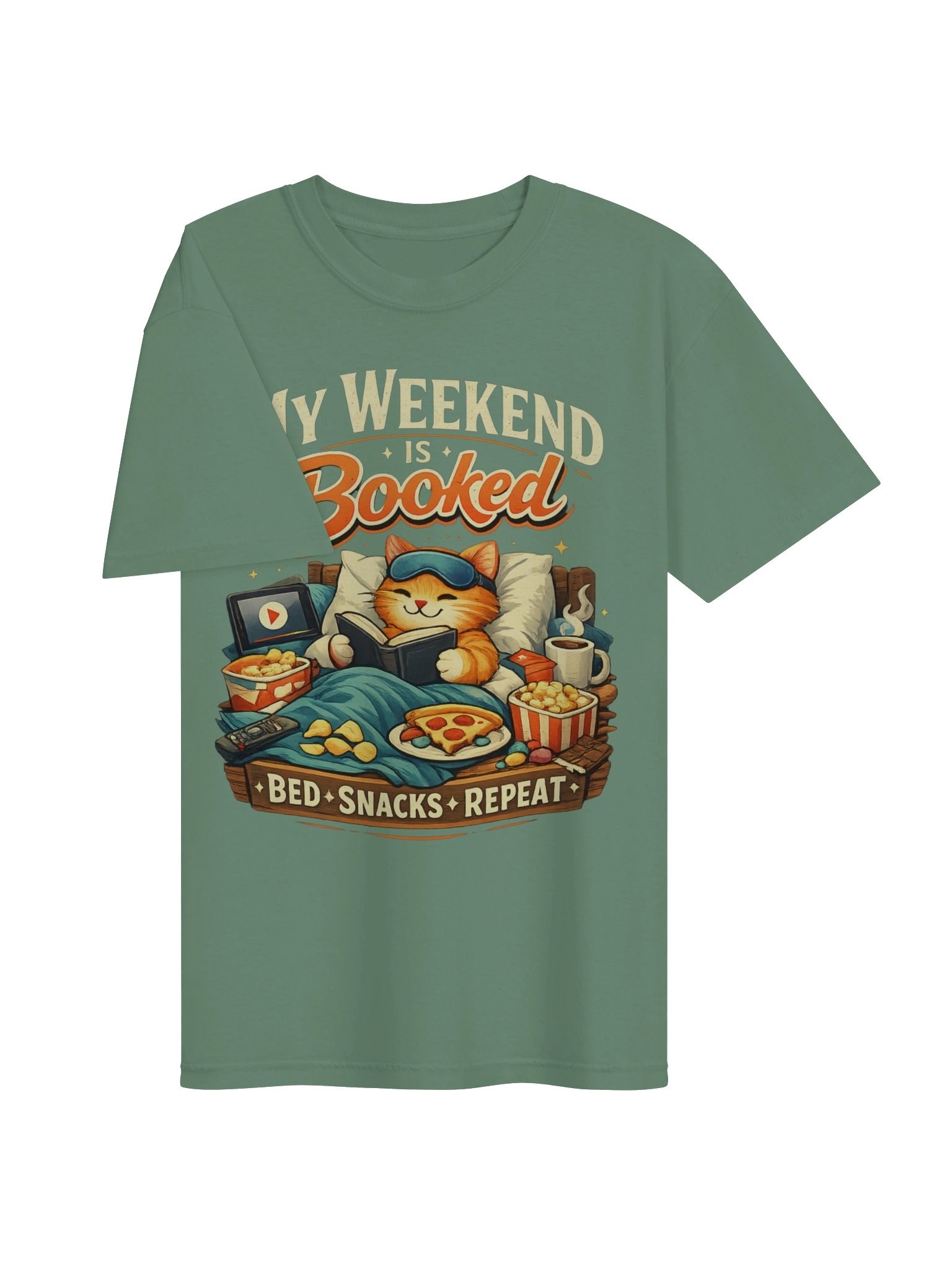 Funny Lazy Weekend T-Shirt – Bed Snacks Repeat Shirt for Introverts and Relaxing product image (3)